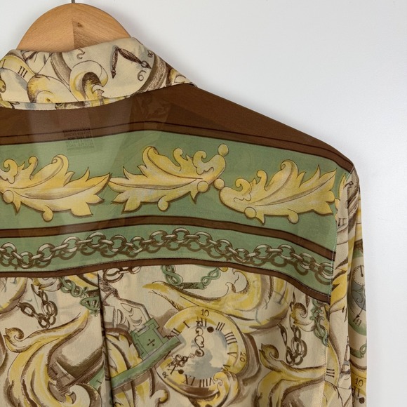 VTG Nicola Baroque Chain Print Blouse Medium Button Down Y2K Retro Lightweight - Picture 4 of 9